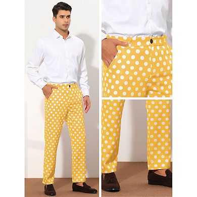 Polka Dots Dress Pants for Men's Regular Fit Flat Front Formal Printed Trousers