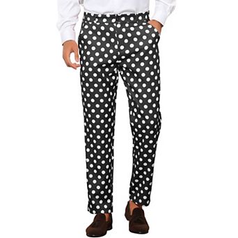 Polka Dots Dress Pants for Men's Regular Fit Flat Front Formal Printed Trousers