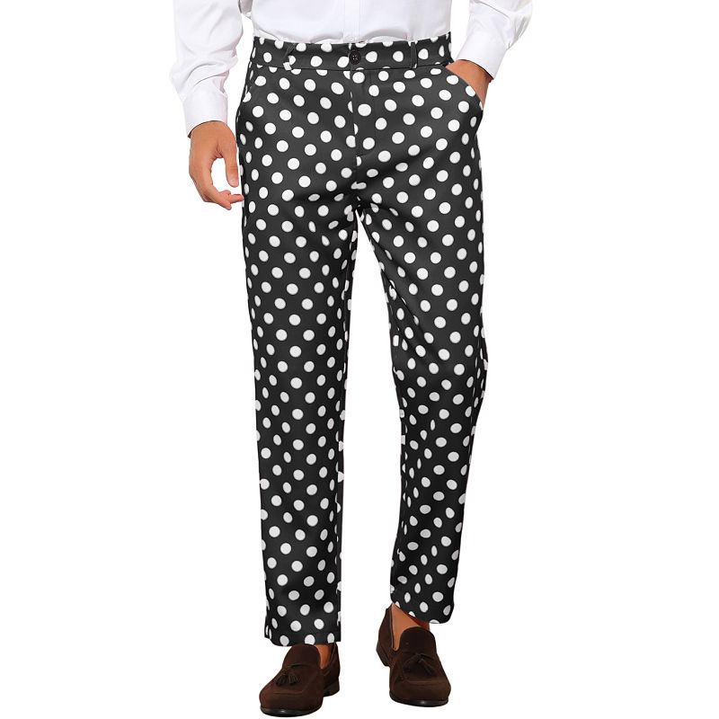Polka Dots Dress Pants For Men's Regular Fit Flat Front Formal