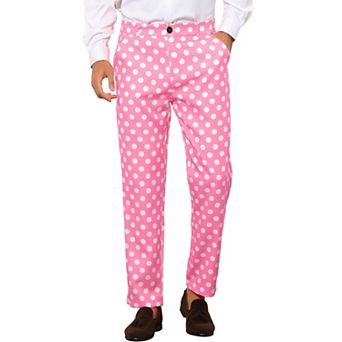 Polka Dots Dress Pants for Men's Regular Fit Flat Front Formal Printed Trousers