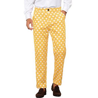 Polka Dots Dress Pants for Men's Regular Fit Flat Front Formal Printed Trousers