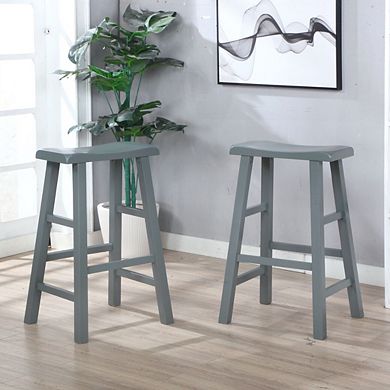 eHemco Heavy-Duty Solid Wood Saddle Seat Kitchen Counter Barstools, 29 Inches, Set of 3