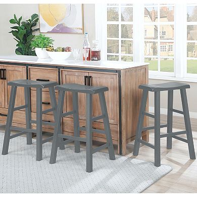 eHemco Heavy-Duty Solid Wood Saddle Seat Kitchen Counter Barstools, 29 Inches, Set of 3