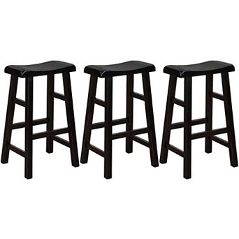 eHemco Heavy-Duty Solid Wood Saddle Seat Kitchen Counter Barstools, 29 in Set of 3