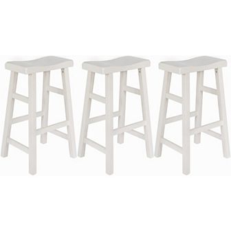 eHemco Heavy-Duty Solid Wood Saddle Seat Kitchen Counter Barstools, 29 in Set of 3