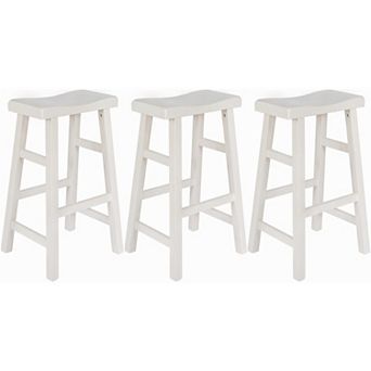 eHemco Heavy-Duty Solid Wood Saddle Seat Kitchen Counter Barstools, 29 in Set of 3