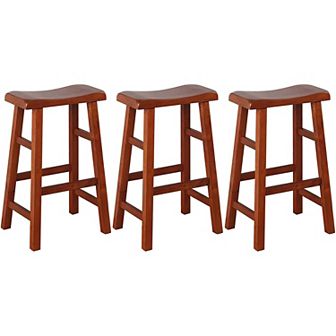 eHemco Heavy-Duty Solid Wood Saddle Seat Kitchen Counter Barstools, 29 in Set of 3