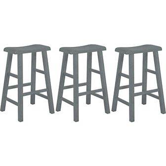 eHemco Heavy-Duty Solid Wood Saddle Seat Kitchen Counter Barstools, 29 in Set of 3