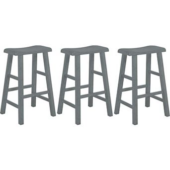 eHemco Heavy-Duty Solid Wood Saddle Seat Kitchen Counter Barstools, 29 in Set of 3