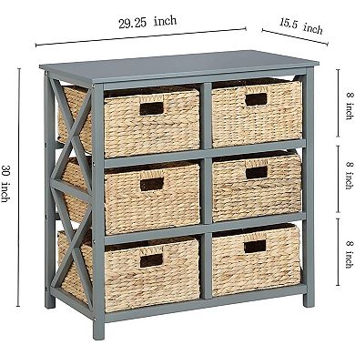 eHemco 3 Tier X-Side End Storage Cabinet with 6 Wicker Baskets