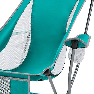 KingCamp Lightweight Highback Camping Lounge Chair with Cupholder & Pocket, Cyan
