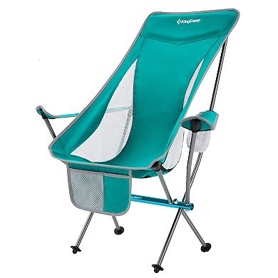 KingCamp Lightweight Highback Camping Lounge Chair with Cupholder & Pocket, Cyan