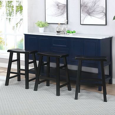 eHemco Heavy-Duty Solid Wood Saddle Seat Kitchen Counter Height Barstools, 24 Inches, Set of 3