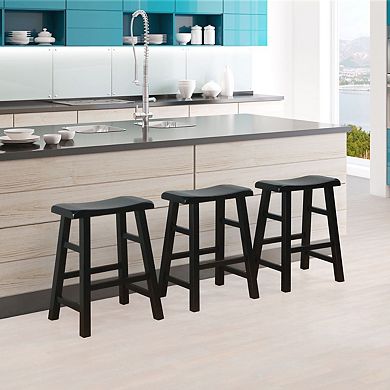 eHemco Heavy-Duty Solid Wood Saddle Seat Kitchen Counter Height Barstools, 24 Inches, Set of 3