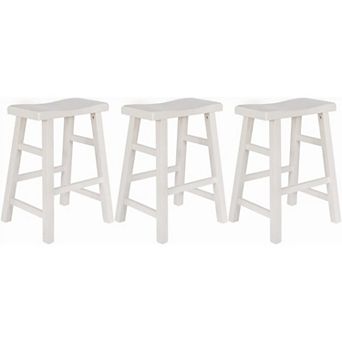 eHemco Heavy-Duty Solid Wood Saddle Seat Kitchen Counter Height Barstools, 24 in Set of 3
