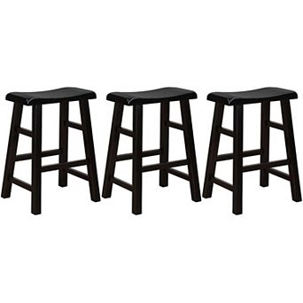 eHemco Heavy-Duty Solid Wood Saddle Seat Kitchen Counter Height Barstools, 24 in Set of 3