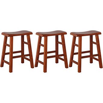 eHemco Heavy-Duty Solid Wood Saddle Seat Kitchen Counter Height Barstools, 24 in Set of 3