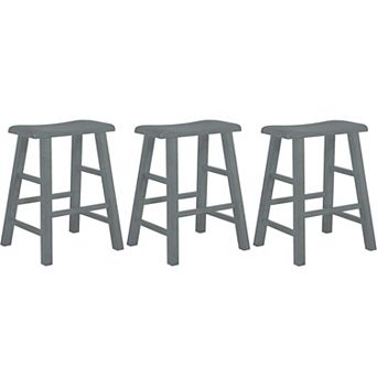 eHemco Heavy-Duty Solid Wood Saddle Seat Kitchen Counter Height Barstools, 24 in Set of 3