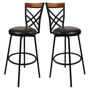 eHemco Swivel Metal Kitchen Counter Barstool with Double X Back Faux Leather Seat
