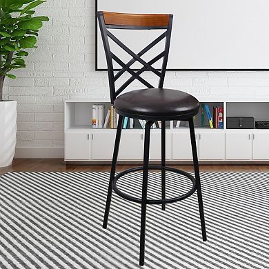eHemco Swivel Metal Kitchen Counter Barstool with Double X Back Faux Leather Seat