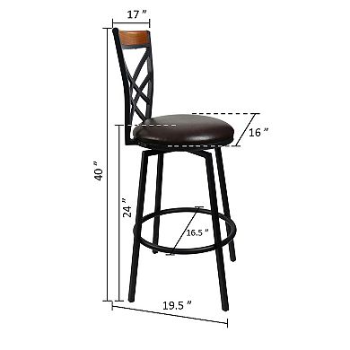 eHemco Swivel Metal Kitchen Counter Barstool with Double X Back Faux Leather Seat