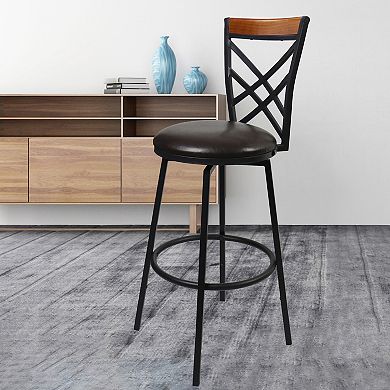 eHemco Swivel Metal Kitchen Counter Barstool with Double X Back Faux Leather Seat