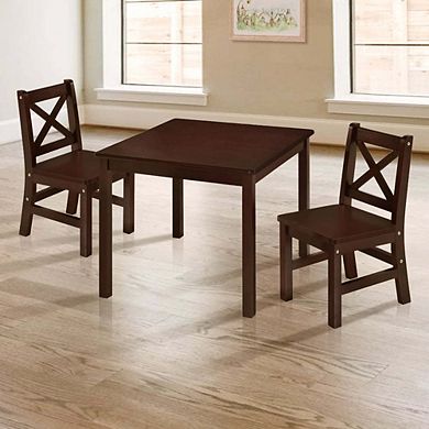 eHemco Solid Hard Wood Kids Table and X-Back Chairs, 3 Pieces Set