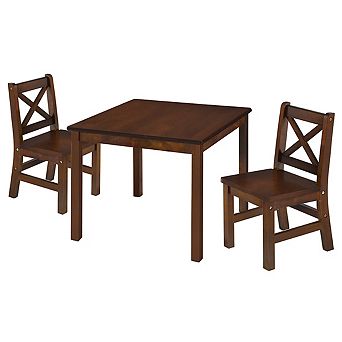 eHemco Solid Hard Wood Kids Table and X-Back Chairs, 3 pc Set