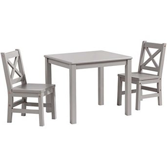 eHemco Solid Hard Wood Kids Table and X-Back Chairs, 3 pc Set