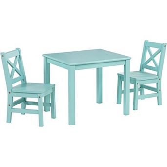 eHemco Solid Hard Wood Kids Table and X-Back Chairs, 3 pc Set