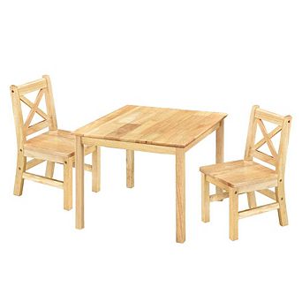 eHemco Solid Hard Wood Kids Table and X-Back Chairs, 3 pc Set