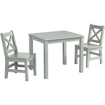 eHemco Solid Hard Wood Kids Table and X-Back Chairs, 3 pc Set