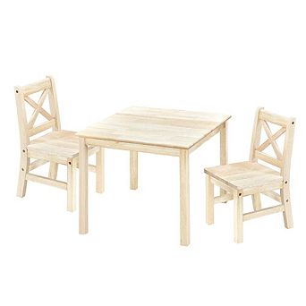 eHemco Solid Hard Wood Kids Table and X-Back Chairs, 3 pc Set