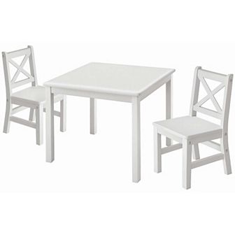 eHemco Solid Hard Wood Kids Table and X-Back Chairs, 3 pc Set