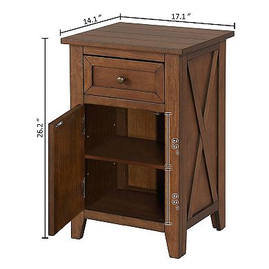 eHemco X-Side Wood Nightstand Side Table End Table with 1 Drawer and 1 Door Storage Cabinet