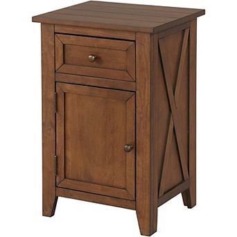 eHemco X-Side Wood Nightstand Side Table End Table with 1 Drawer and 1 Door Storage Cabinet