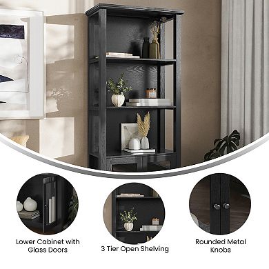 Emma and Oliver Dassie Modern Farmhouse Wooden Bookcase with Tempered Glass Doors