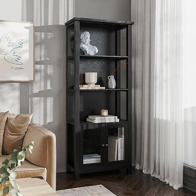 Emma and Oliver Dassie Modern Farmhouse Wooden Bookcase with Tempered Glass Doors