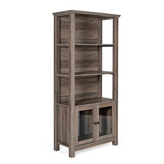 Emma and Oliver Dassie Modern Farmhouse Wooden Bookcase with Tempered Glass Doors