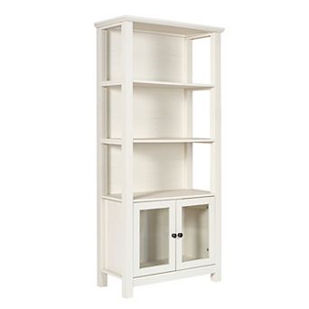 Emma and Oliver Dassie Modern Farmhouse Wooden Bookcase with Tempered Glass Doors
