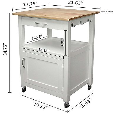 eHemco Kitchen Island Cart on Wheels with Drawer, Storage Cabinet and Natural Solid Hardwood Top