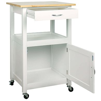 eHemco Kitchen Island Cart on Wheels with Drawer, Storage Cabinet and Natural Solid Hardwood Top