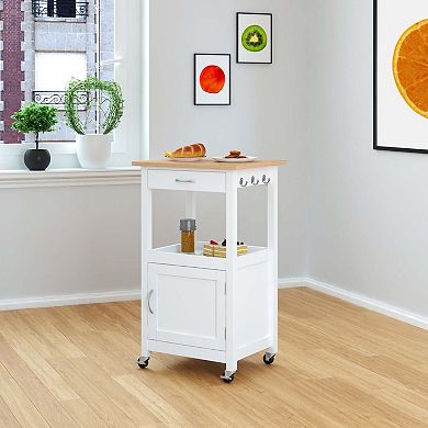 eHemco Kitchen Island Cart on Wheels with Drawer, Storage Cabinet and Natural Solid Hardwood Top