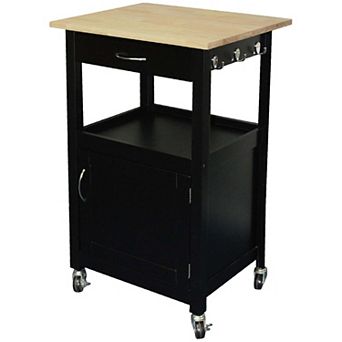 eHemco Kitchen Island Cart on Wheels with Drawer, Storage Cabinet and Natural Solid Hardwood Top