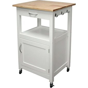 eHemco Kitchen Island Cart on Wheels with Drawer, Storage Cabinet and Natural Solid Hardwood Top