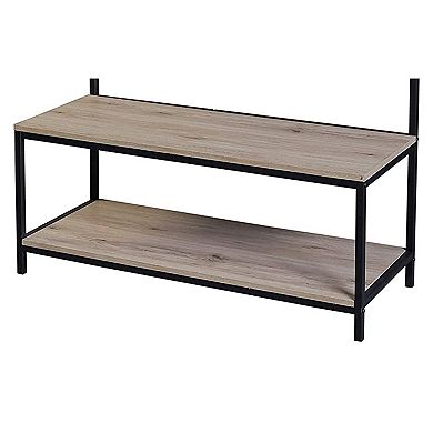 Ehemco Metal And Wood Entryway Hall Tree For Living Room And Hallway, With Storage Bench And 7 Hooks