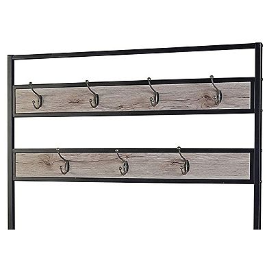 Ehemco Metal And Wood Entryway Hall Tree For Living Room And Hallway, With Storage Bench And 7 Hooks
