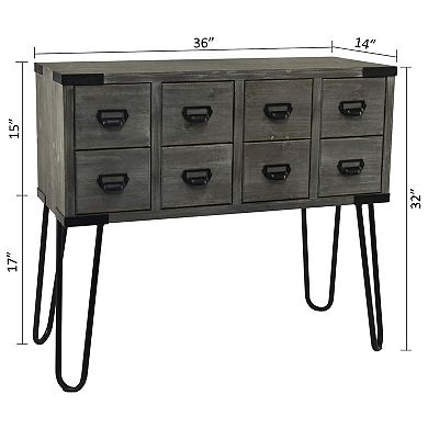 eHemco Antique Style Storage Console Table with 8 Drawers and Metal Hairpin Legs, 36 Inches Width