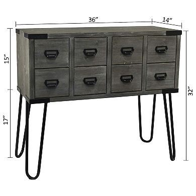 eHemco Antique Metal Legs Storage Console Table with 8 Drawers, 36 Inches Width