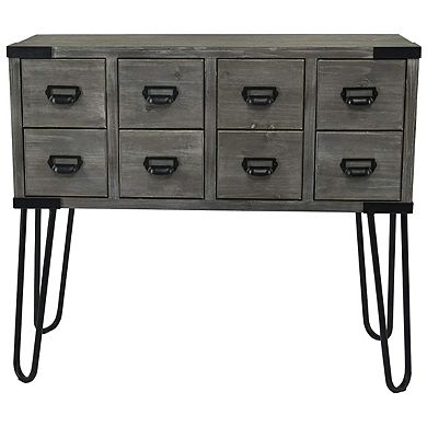 eHemco Antique Style Storage Console Table with 8 Drawers and Metal Hairpin Legs, 36 Inches Width